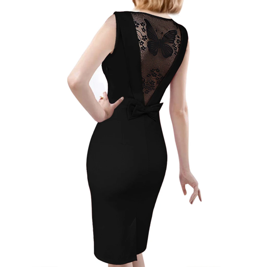 Womens Business Dress Sexy Back Mesh Bodycon Dress Party Evening Formal Bodycon Sheath Dress OL Casual Dress