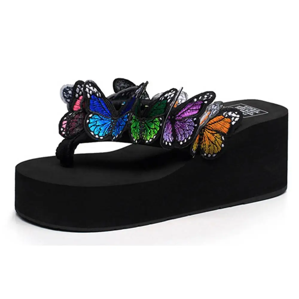 

Women Girls Butterfly Floral Wedges Flip Flops Sandals Slippers Beach Shoes fashion British Wind Wedge Heel for travel Apr 20