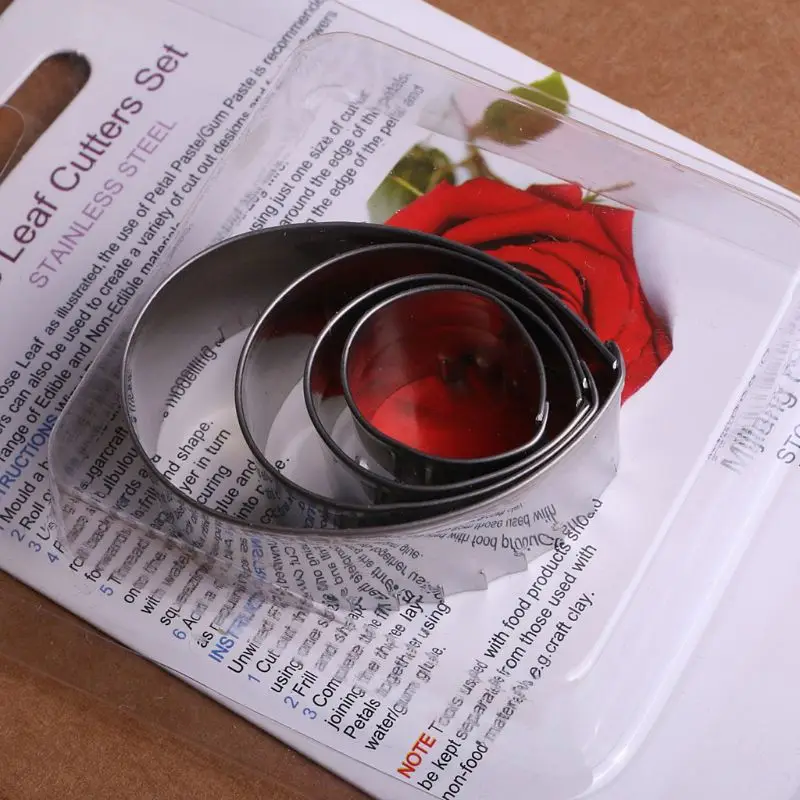 OOTDTY 4pcs/set Rose Leaf Shaped Cookie Cutter Mold Fondant Tool Stainless Steel Cake Decorating Mould Home Kitchen Gadgets OOTDTY 4pcs/set Rose Leaf Shaped Cookie Cutter Mold Fondant Tool Stainless Steel Cake Decorating Mould Home Kitchen Gadgets