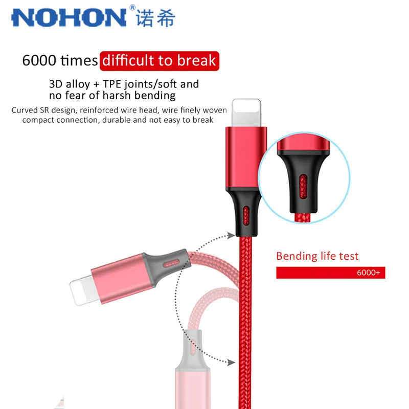 NOHON 2 в 1 быстрый Micro USB Освещение нейлоновый зарядный кабель для Iphone samsung Galaxy Универсальный телефон быстрое зарядное устройство кабели 1,25 м