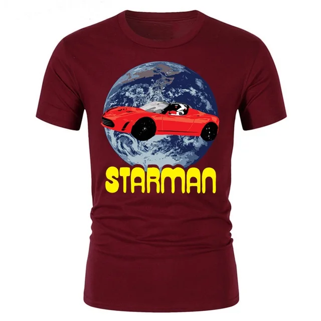 

Tesla roadster T-shirt astronaut heavy falcon rocket T Shirt mens Tshirts StarmanX to Mars starman car tee youth Tops shirt