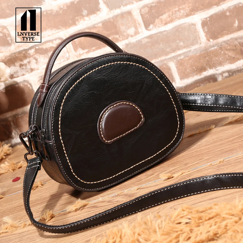 bag female PU Cow leather shoulder messenger bag Ladies bag PU retro round bag for women 2019 Contrast portable small handbags