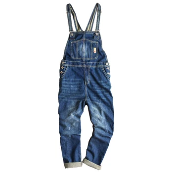 

2019 New Loose Jumpsuit Pants European and American Street Denim One-piece Jeans Casual Multi-pockets Man Blue Bib Overalls