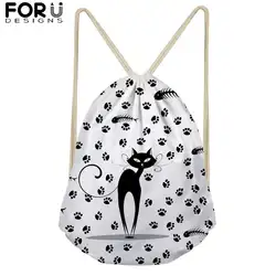 FORUDESIGNS/походная сумка на шнурке с 3D рисунком кота из мультфильма для мальчиков и девочек, мини-детский рюкзак, пляжная сумка, милая школьная