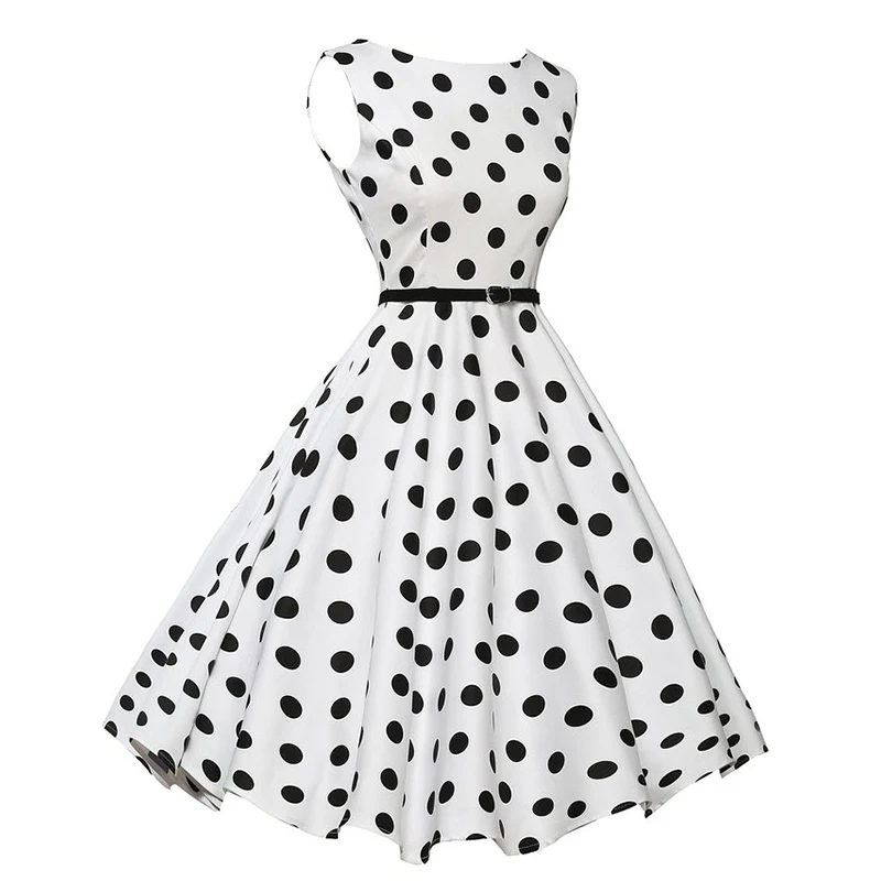 Kostlich 2018 Women Dot Printed Big Swing Dress Summer O-Neck Casual Ladies Dresses Hepburn Vintage Dress With Sashes Plus Size  (6)
