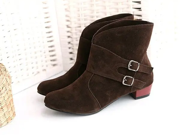 

Plus Size Buckle Boots For Women Design Autumn Winter Fashion Round Toe Square Heels Ankle Boots For Women 2015 Lady Boots Shoes