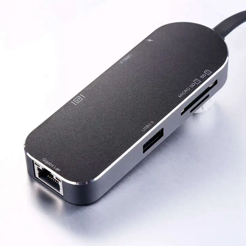 Тип-c хаб-конвертер Hdmi + гигабитный сетевой кабель + Usb-C зарядка Sd/Tf кард-ридер