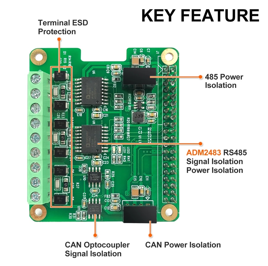 RS485 и CAN промышленный модуль связи для Raspberry Pi через SPI интерфейс, изолированный сигнал между приемопередатчиком и Contro