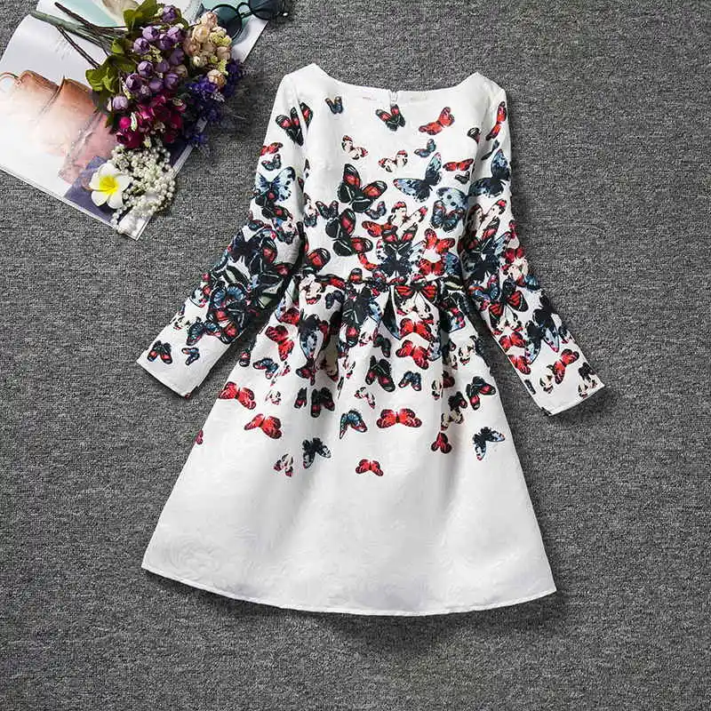 Детские платья для девочек, одежда повседневная школьная одежда с длинными рукавами и цветочным принтом в виде бабочек платье для девочек Vestido Infantil 6 8 12 лет - Цвет: Print dress
