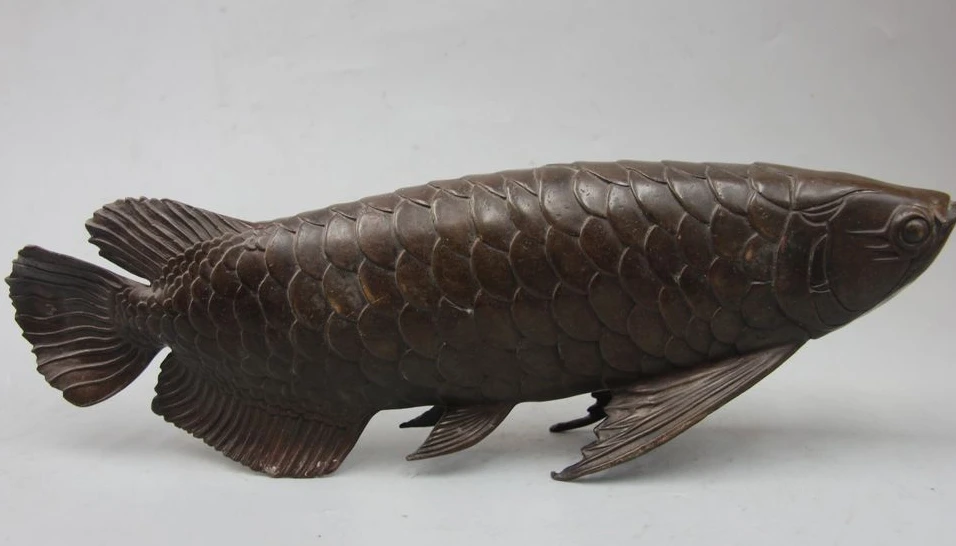 

18" China Chinese Folk Feng Shui Bronze Fish cyprinoid carp barracuda Statue