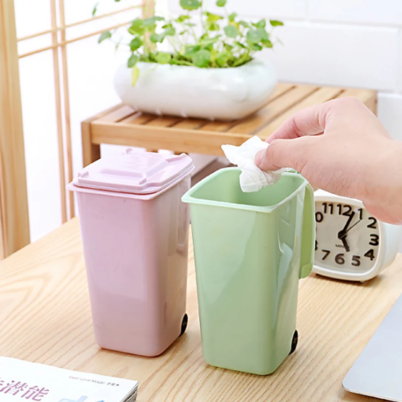 

Plastic Mini Desktop Dustbin Storage Box Sundries Barrel Bins Desktop Garbage Box Organizer Portable Home Office Trash Boxes