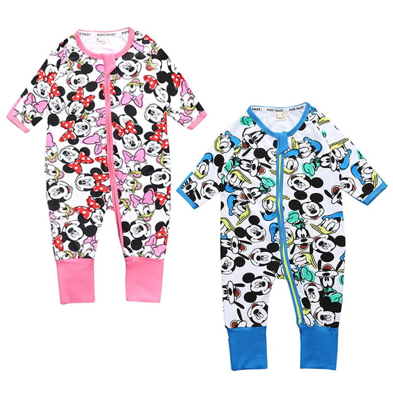 Детские комбинезоны с Микки и Минни для новорожденных; хлопковая одежда для маленьких мальчиков и девочек; одежда с рисунком; одежда для малышей