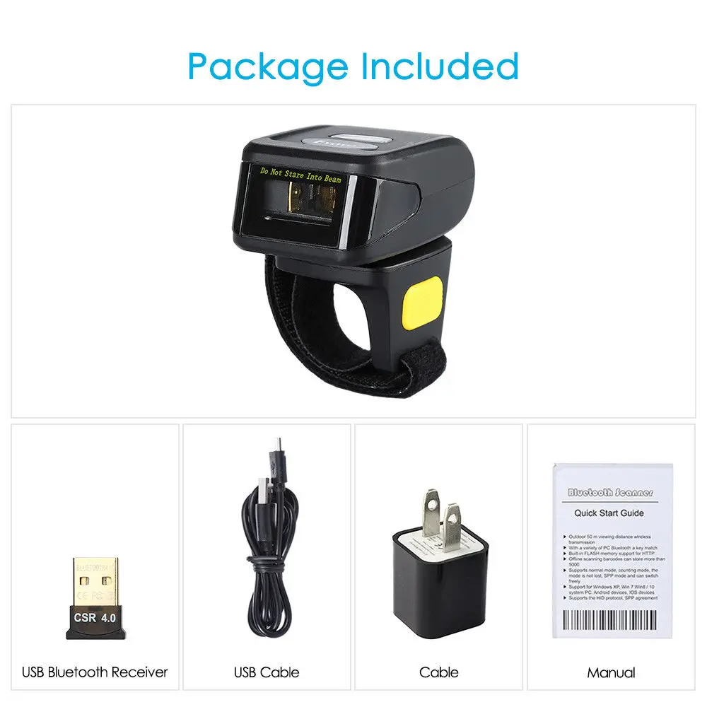 Portable 1D Barcode Scanner Bluetooth Ring Wireless Mini Finger Barcode Reader 1D Scanner For Android IOS Windows
