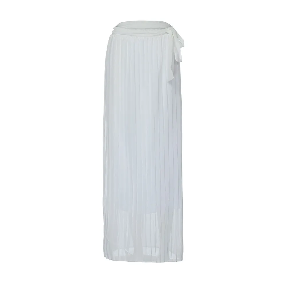 Женская белая плиссированная тонкая длинная юбка из шифона Boho с высокой талией, Пляжная летняя юбка faldas mujer moda