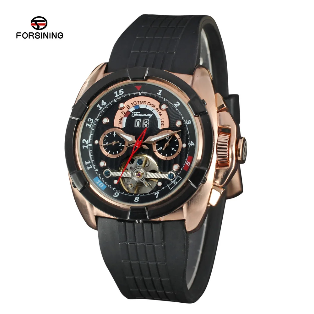 FORSINING Multifunktions Tourbillon Datum Tag Display розовое золото Uhr Herren Luxus Marke Automatikunhr Sportuhren|sportuhren| |