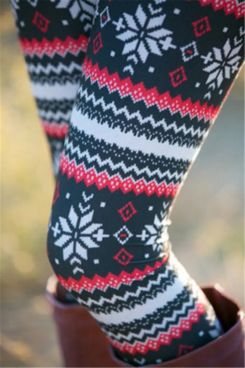 Женские осенне-зимние леггинсы, одежда, теплые обтягивающие штаны, экзотические повседневные штаны, рождественские леггинсы со снежинками - Цвет: B