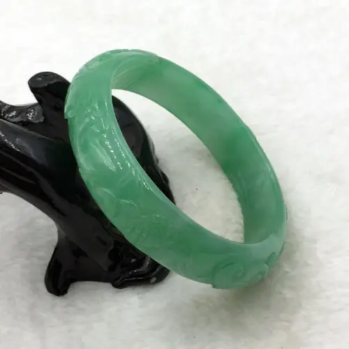 

2865 China Hand-carved Green Emerald Green Jadeite Jade Bracelet Bangle