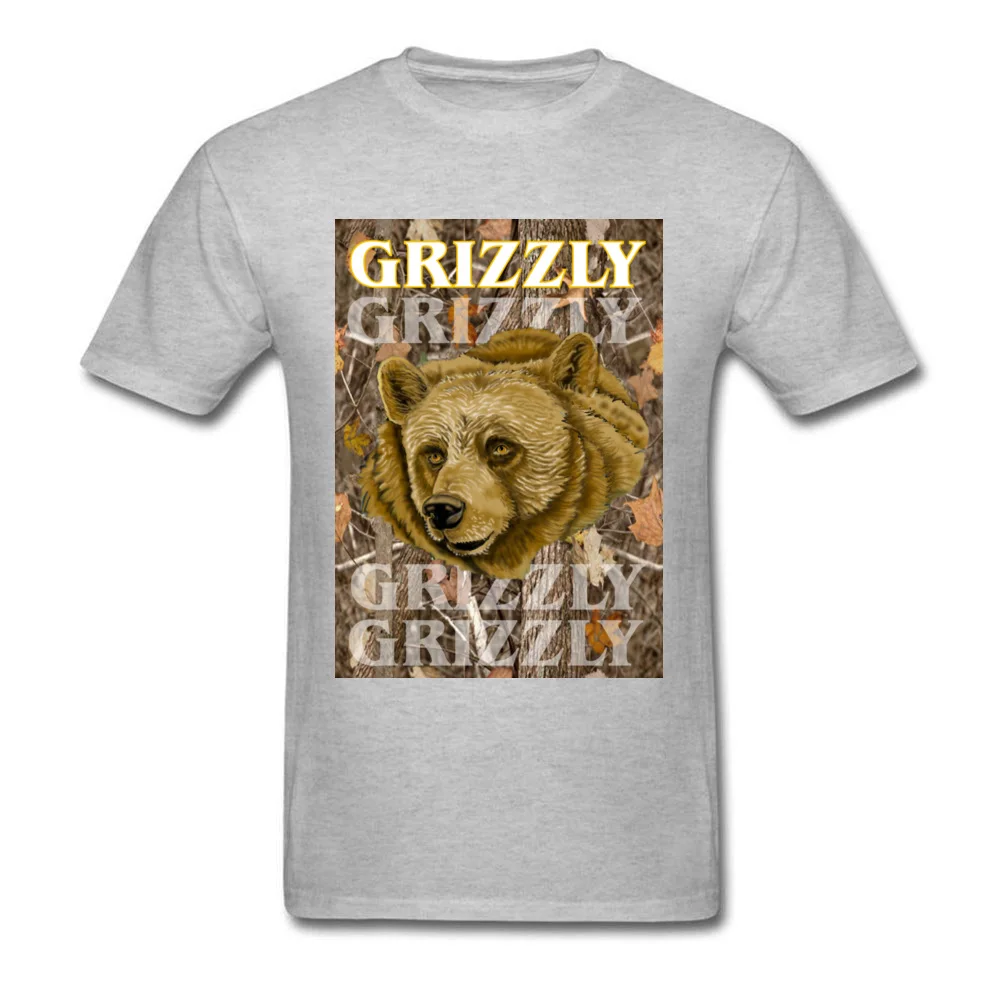 Grizzly T-Shirt Short Sleeve Casual Brand Men Thanksgiving Day Tops Shirts Casual Top T-shirts Round Collar Cotton Grizzly grey