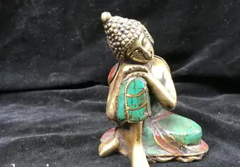 

Tibet Nepal handicraft Bronze gold Turquoise Gem contemplate Sakyamuni buddha