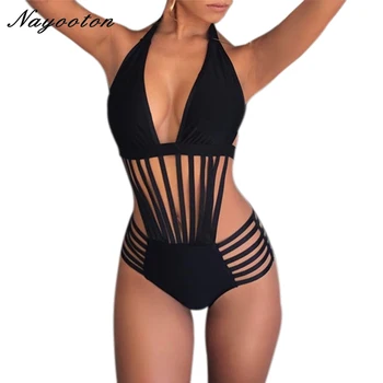 

One Piece Swimsuit Push Up Monokini Brazilian Women Bandage Swimwear Sexy Halter Top Bathing Suit Solid Swimming Suits