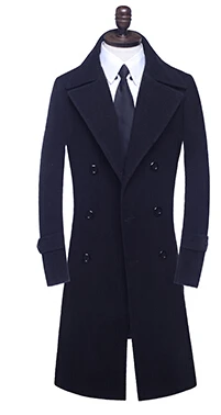 Новое Осеннее двубортное шерстяное пальто для мужчин, приталенное мужское шерстяное пальто, модное повседневное Мужское пальто из кашемира, большие размеры S-9XL - Цвет: Черный