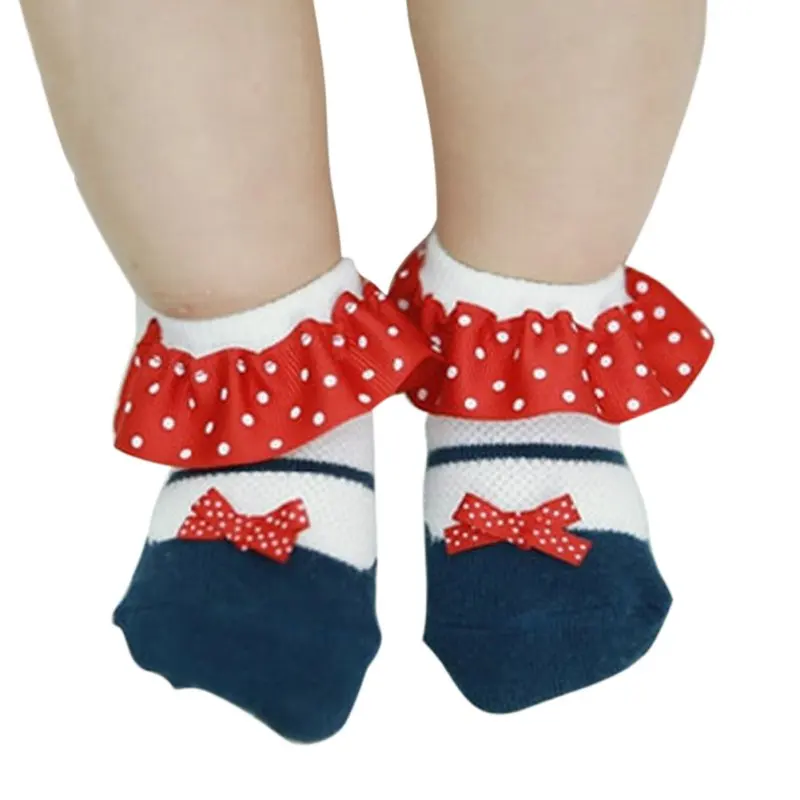 Cute Toddler Baby Girls Socks Slippers Dots Princess Lace Soft Cotton