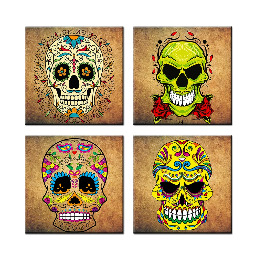 4 Pcs/Set Abstract Skull Heads Art Canvas Print Painting Modern Home