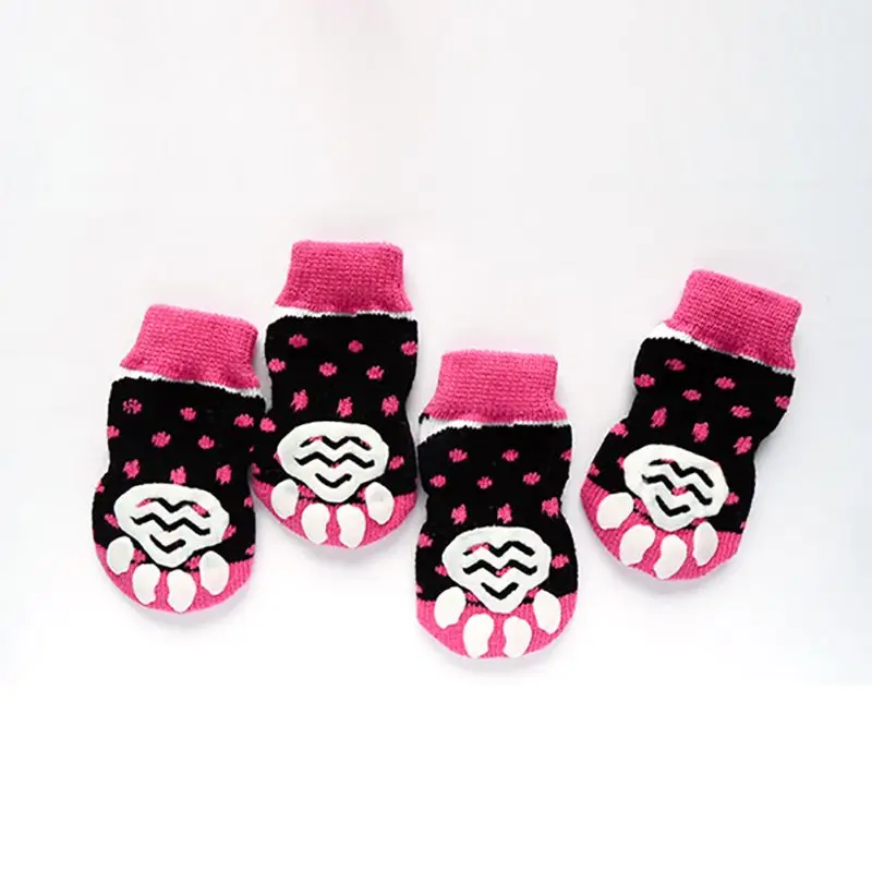

4 Pcs/Set Puppy Dog Pet Socks Anti Slip Print Skid Warm Knitted Bottom Soft Gog Socks