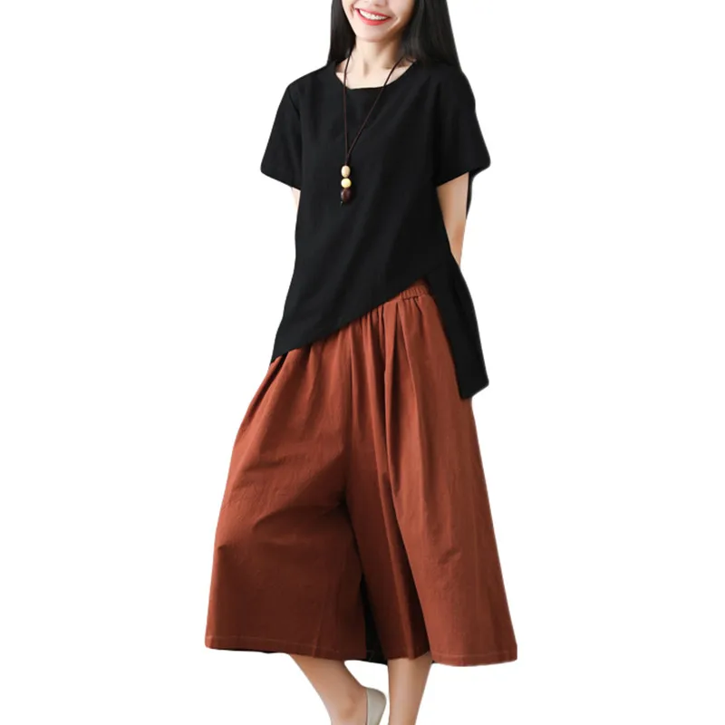 

Uego Soft Cotton Linen Summer Casual Sets Loose Tops+Wide leg pants Two Piece Set Women Clothes Suits Women's Set Fashion Suits