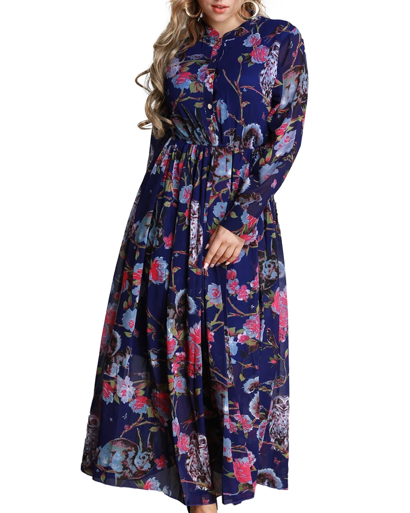 Платье макси шифоновое с цветочным принтом на пуговицах размеры XXXXL 5XL 6XL|dress xxxxl|plus
