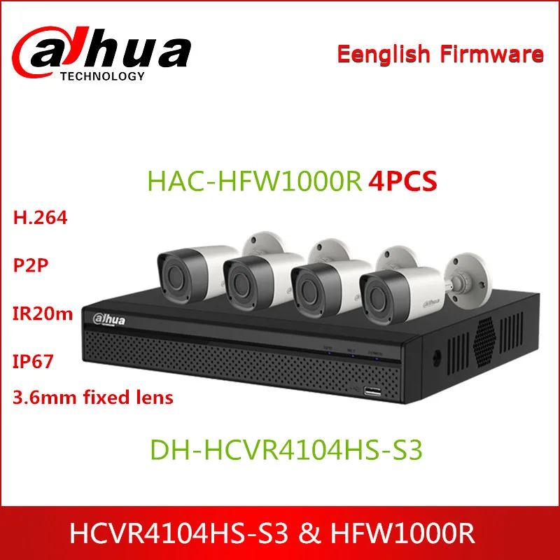 

Dahua HDCVI Camera Kit with DH-HCVR4104HS-S3 Digital Video Recorder HDCVI Camera HAC-HFW1000R 720P P2P Surveillance System