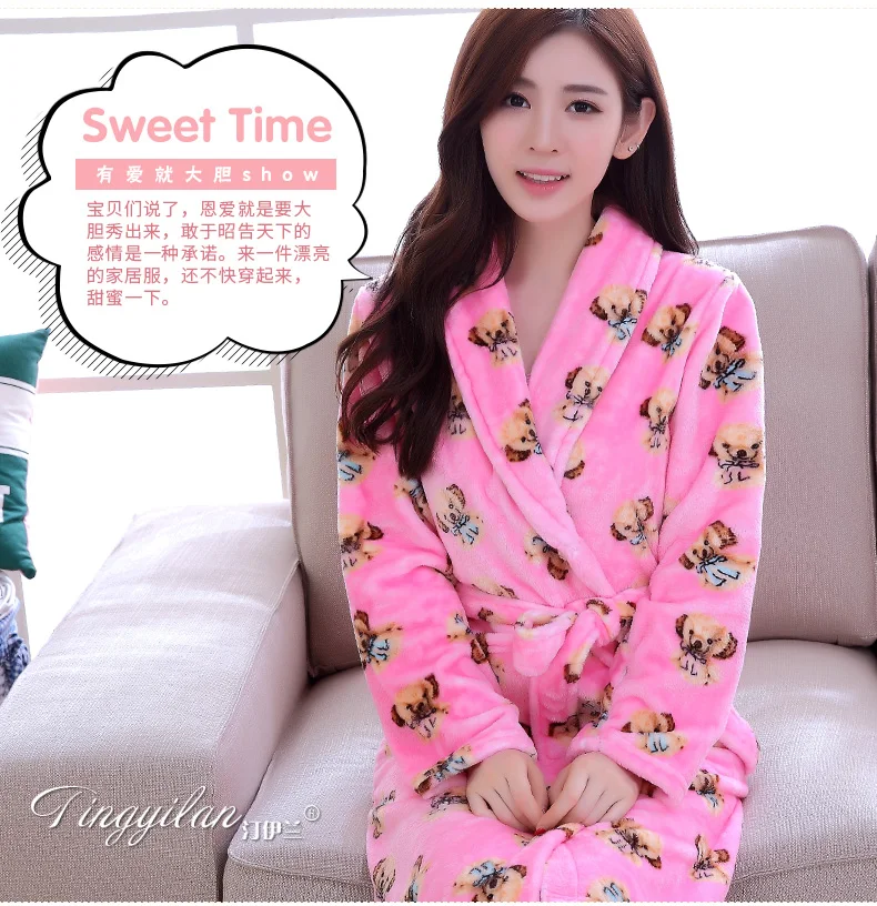 Lady Coral Fleece Bathrobes Women's Winter Flannel Pajamas Adult Men's Winter Warm Sleep Robe Coral Fleece Couples Homwear D2090