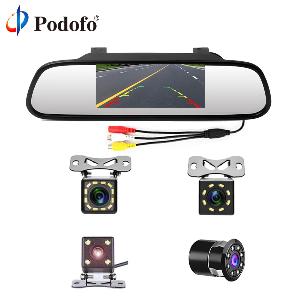 Podofo 4 3 Car Rearview Mirror Monitor Auto Parking System LED Night Vision Backup Reverse font