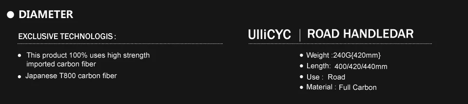 ULLICYC дорожный велосипедный гоночный матовый/глянец полностью углеродный руль Внутренний кабель углеродное волокно для велосипеда, руль 31,8*400/420/440 мм WB240