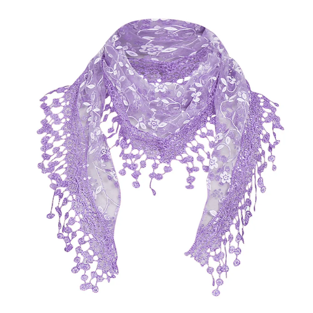 Sacrf черный шарф Для женщин кружева цветочный, шарф-шаль Обёрточная бумага кисточкой шарфы sciarpa-30 - Цвет: Purple