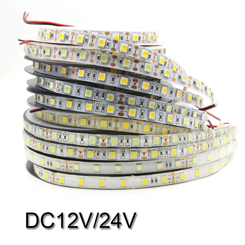 Светодиодная лента 5050 fiexible светильник 60 светодиодный/м DC 12 В 24 В лента Белая, теплая белая, красная, зеленая, синяя, желтая RGB Светодиодная лента лампа