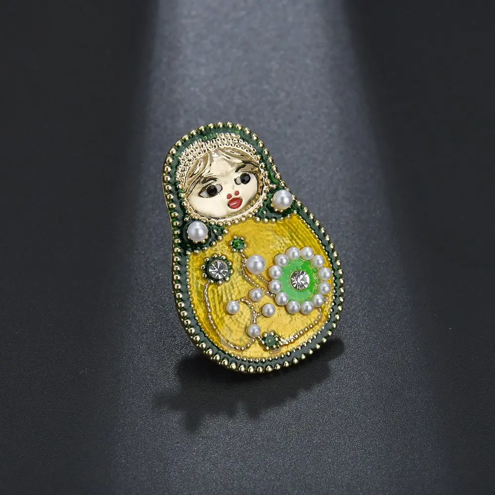 

Yobest Ethnic retro popular alloy doll rhinestone drop oil pearl brooch jewelry clothing accessories