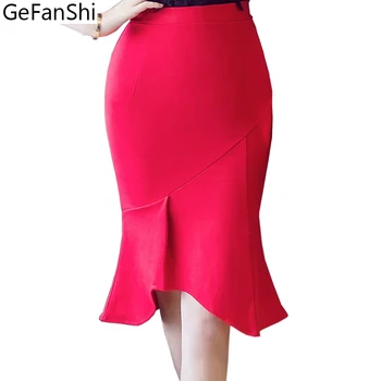 

New Plus Size Solid Mermaid Cute Women's Bodycon Skirt High Waist Package Hip Irregular Hem Sexy Midi Bodycon Skirt S-5XL