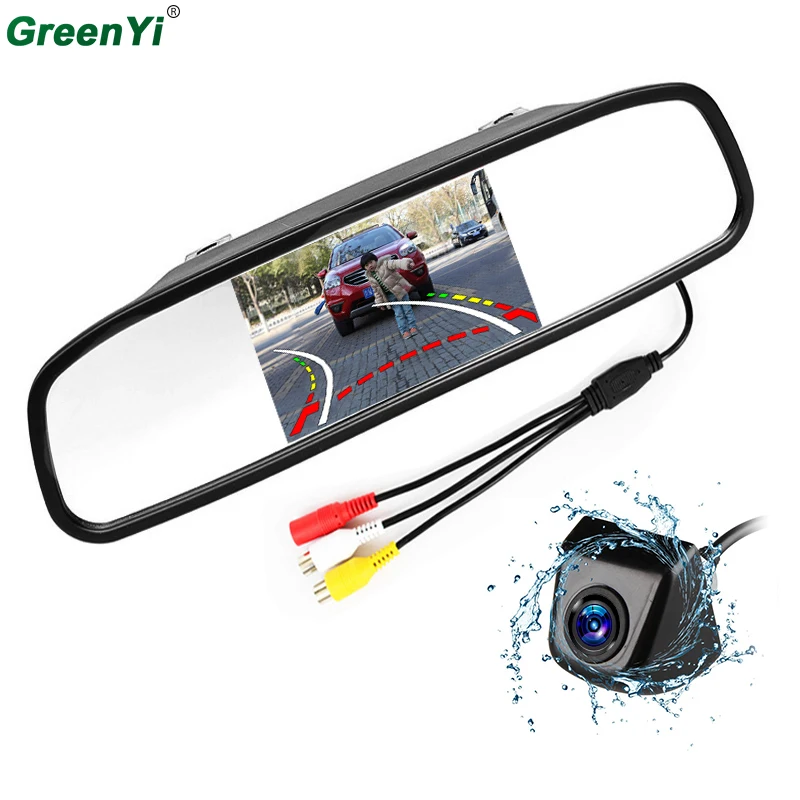 

GreenYi Dynamic Trajectory Tracks Rear View Camera Reverse Backup Vehicle Camera and 4.3 inch HD Parking Mirror Monitor