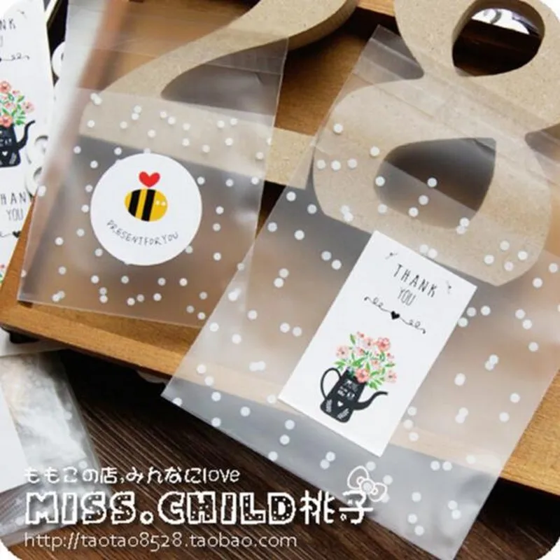 100pcs White Dots Transparent Frosted OPP Plastic Christmas Gift Bag Birthday Party Wedding Cookie Candy Packaging bag BZ012