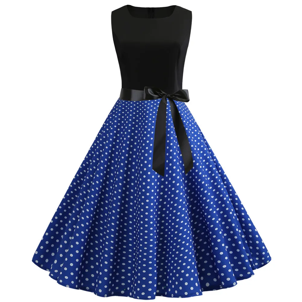 

Women Summer Dresses 2019 Robe Vintage 50s 60s Pin Up Big Swing Party Work Wear Rockabilly Dress Black Polka Dot Vestidos