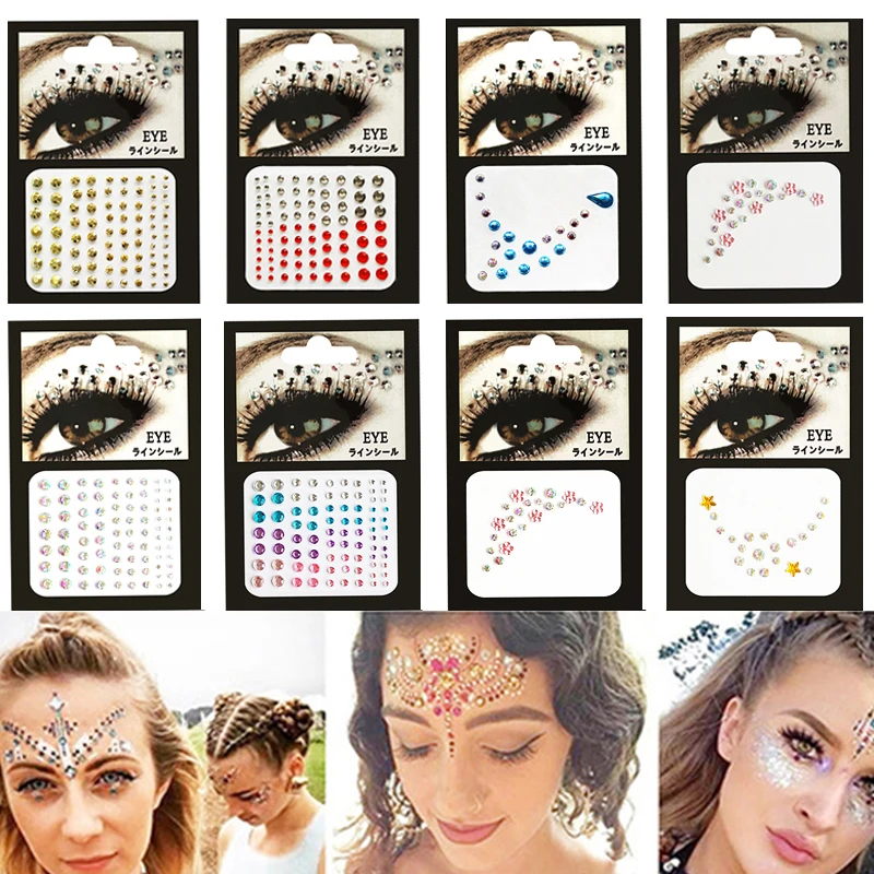 8Pcs/Lot DIY Forehead Crystal Adhesive Temporary Tattoo Sticker for