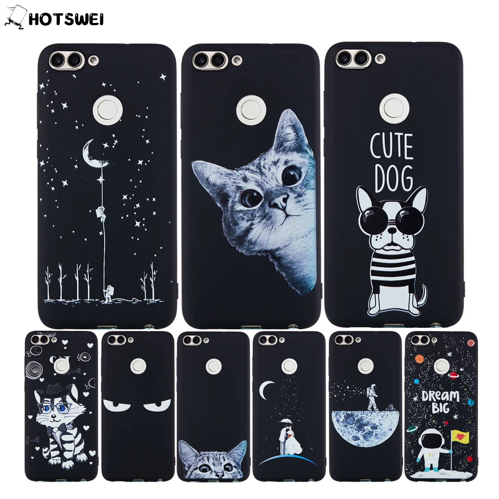 Умный чехол для huawei P Smart fig lx1 силиконовый 5 65 дюйма с рисунком кошки собаки и Луны