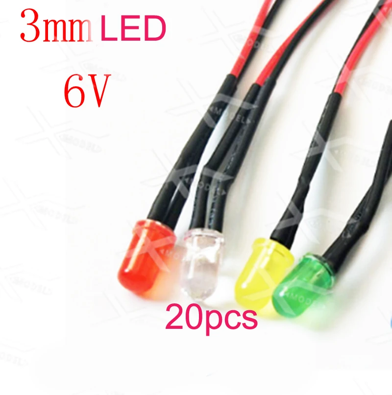 20PCS Colorful LED Strip Light Bulb with Wire Lamp 6V Diameter 3mm DIY Decoration Accessories for RC Simulation Boat Model | Игрушки и