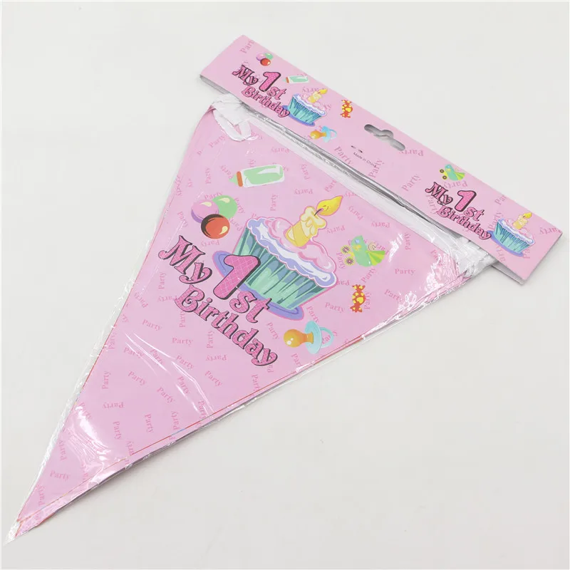 

2.5M 1 st Happy Birthday Decoration Buntings Baby Shower Party Paper Flags Cartoon Theme Banners Pennats Kids Favors Supplies