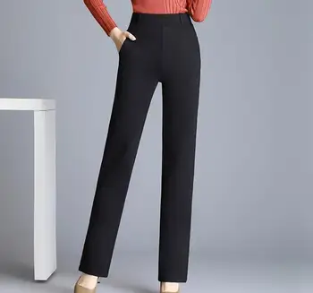 

High waist ealstic waist plus size 7 solid colour straight pants for women black blue brown red casual capris female qzq0808
