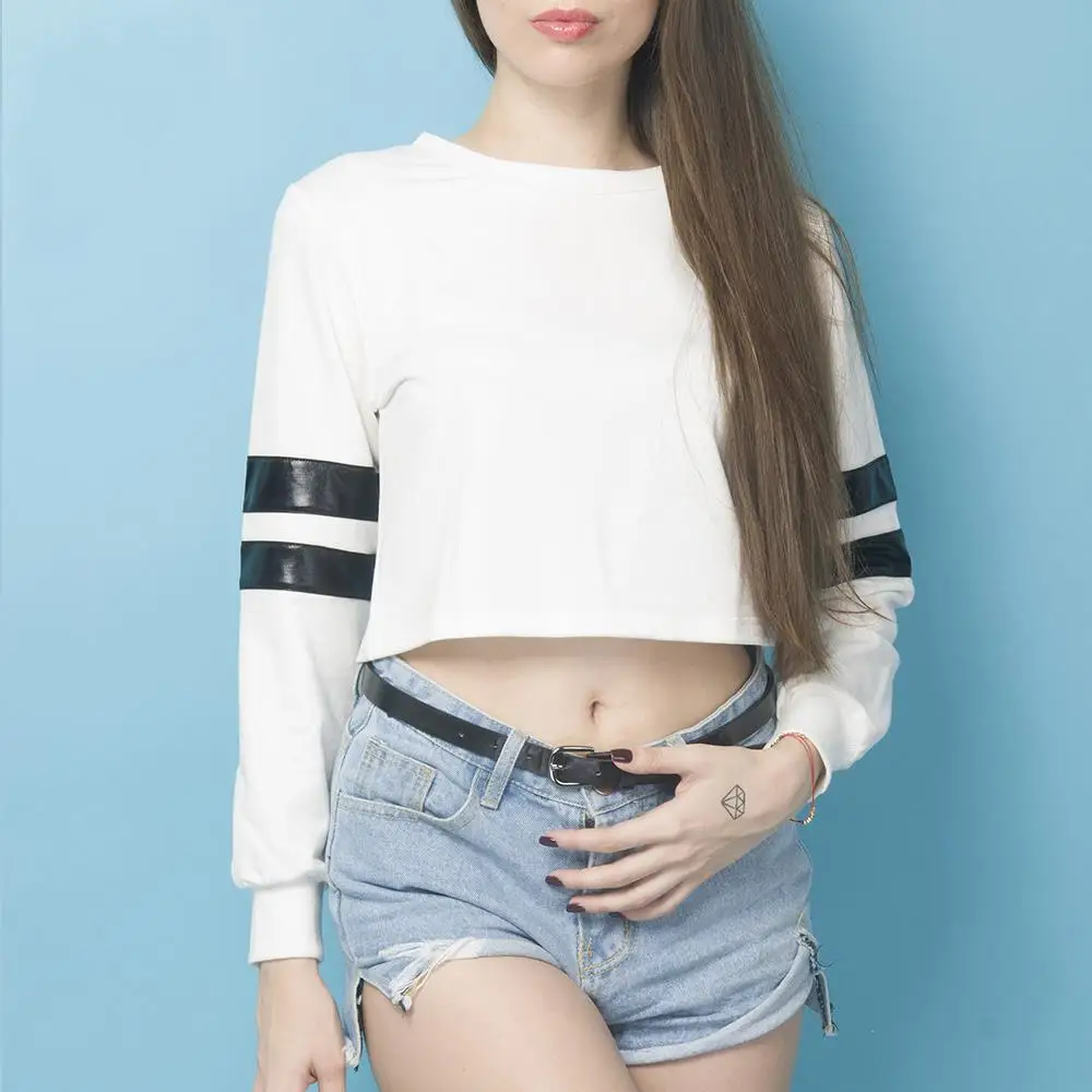 New Autumn Stripe Hoodie Jumper Pullover Tops Jogging Suits for Women Fashion Short Navel Sweatshirts Full Sleeve Simple Clothes