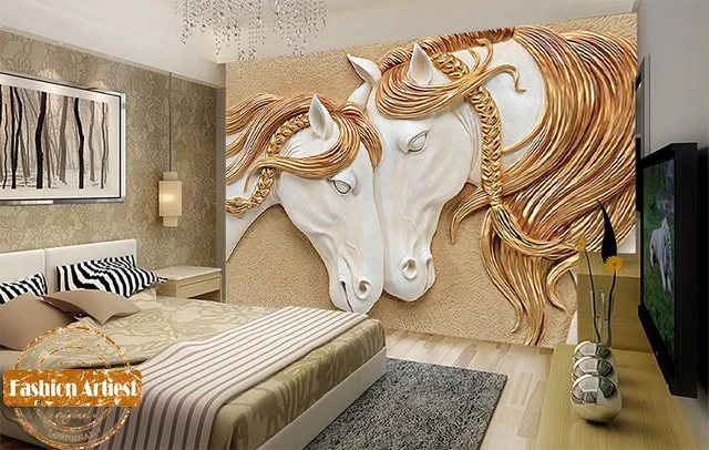 Personalizado 3d Animal Cavalo Branco De Casal De Ouro Em Relevo
