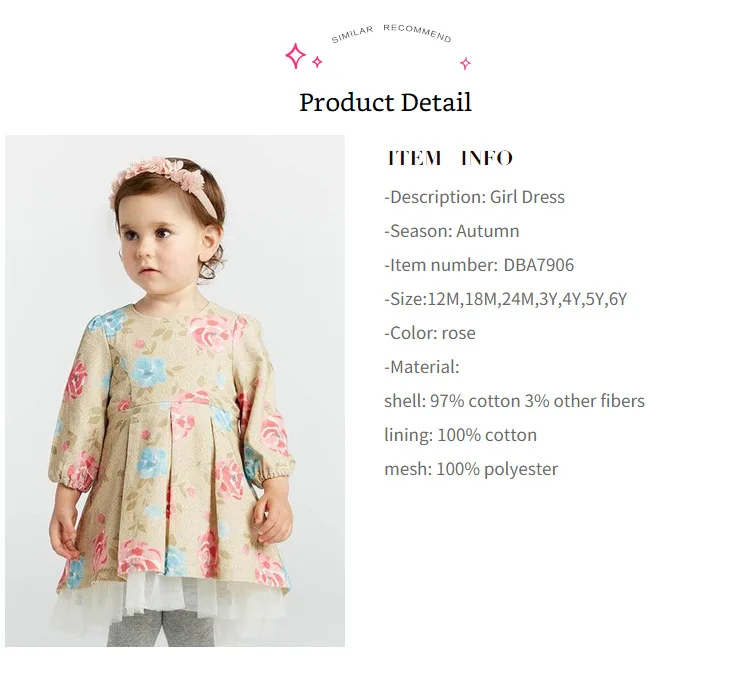 DBA7906 dave bella/осеннее модное платье для маленьких девочек детское платье для дня рождения детское платье с цветочным рисунком для малышей