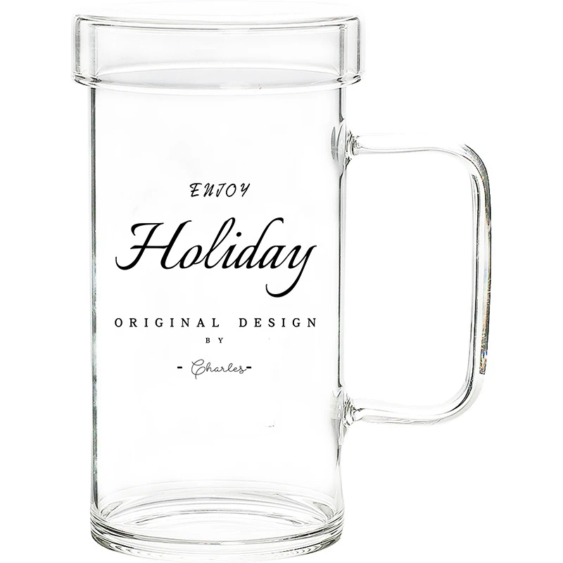 JOUDOO буквы, прозрачная стеклянная чашка для воды с крышкой, термостойкая кружка для кофе, молока, пива, высокая емкость, для дома и офиса, посуда для напитков 35 - Цвет: holiday with lid